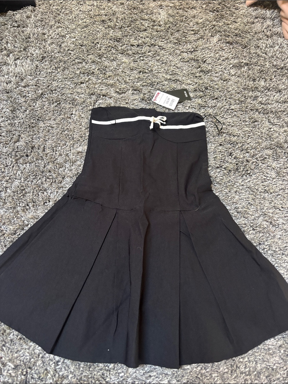 T.J.Maxx Black Strapless Flared Dress with White Trim